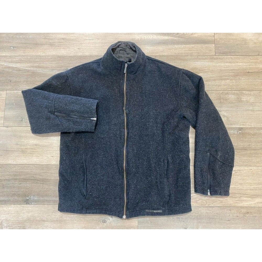 Smartwool Bomber Jacket Men M Merino Wool Black Heather Flannel Lined Full Zip